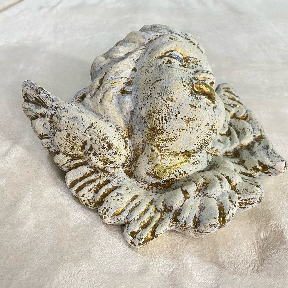 VTG 90s Cherub Angel Wall Plaque Winged Paper Clay Sculpture Victorian Baroque - Picture 15 of 16